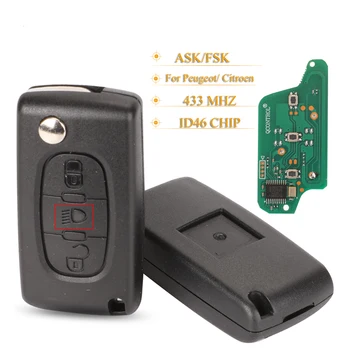 jingyuqin ASK/FSK 433 МГц ID46 для Citroen C2 C3 C4 C5 C6 C8 3 кнопки света Flip Remote Автомобильный брелок VA2 / HCA Blade CE0523 Ce0536
