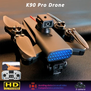 K90 Max Dron с камерой 4K Три камеры Бесщеточный мотор Дрон 360 ° Обход препятствий Складной квадрокоптер для аэрофотосъемки