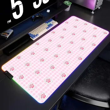 LED Симпатичная кошачья лапа Игровой коврик для мыши Alfombrilla RGB Коврик для компьютерной мыши Gamer XXL 1000x500 мм Коврик для клавиатуры Коврик для офисного стола
