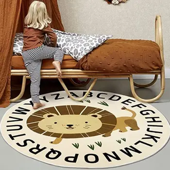 Lion Волосатый детский игровой коврик для детей Мультяшный пушистый ковер для гостиной Круглые лохматые коврики для спальни для детей Плюшевые детские коврики