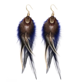lureme Богемный стиль Многоцветные серьги с фазаньими перьями для женщин и девочек Большие серьги с перьями(er006405-3)