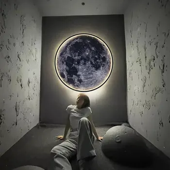 Moon Настенная лампа Пульт дистанционного управления Бесступенчатое затемнение Украшение комнаты, Ночник в гостиной для прикроватной спальни Лампа для чтения