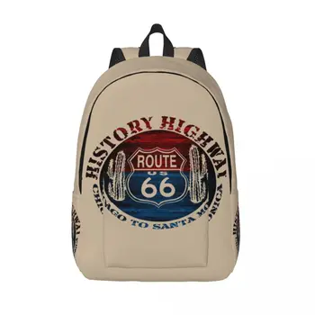 Route 66 Великая Америка Роуд Винтажное путешествие Идеальные холщовые рюкзаки Главная улица Америки Колледж Колледж Дорожные сумки Книжная сумка