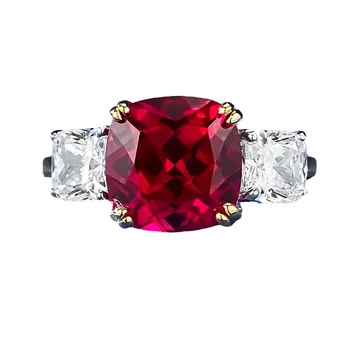 Spring Qiaoer 100% 925 пробы стерлингового серебра 9 * 9 мм рубиновый высокоуглеродистый бриллиант драгоценный камень кольцо для женщин свадебные помолвочные ювелирные изделия