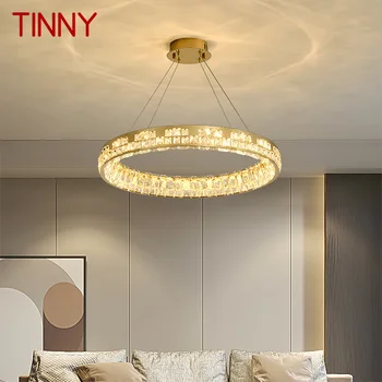 TINNY Современная хрустальная подвесная лампа Светодиодная люстра с круглым кольцом Nordic Creative Light Роскошный декор для гостиной и спальни