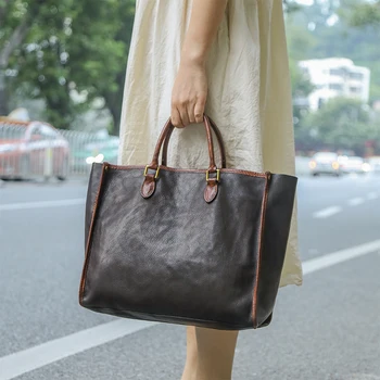 Top кожаная женская сумка большой вместимости ретро ниша дизайн сумка через плечо универсальная сумка через плечо из кожи растительного дубления
