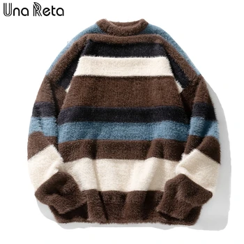 Una Reta Stripe Harajuku Мужской зимний свитер Streetwear Хип-хоп жаккардовый вязаный пуловер с длинным рукавом Y2K Свитера Мужчина