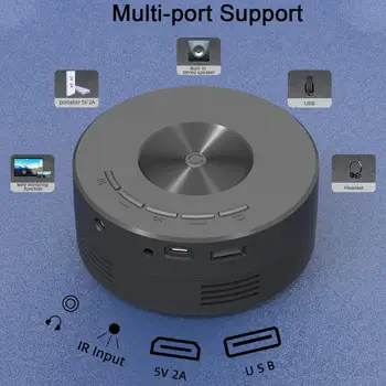 YT200 Компактный размер видеопроектора Инфракрасный пульт дистанционного управления Встроенный проектор громкой связи Внешние наушники / аудио