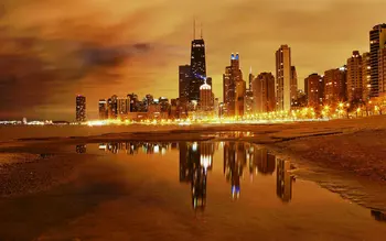 Городской пейзаж Чикаго Ночной фон реки Высококачественная компьютерная печать живописный фотофон