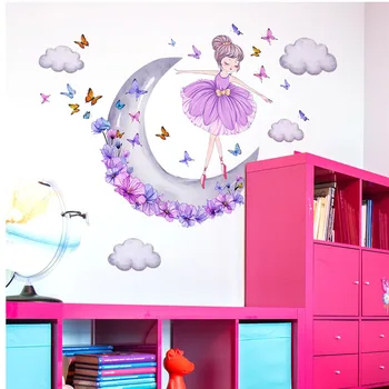 Девочки Бабочка Лунное облако Спальня, гостиная, детская комната Украшение Самоклеящиеся и съемные наклейки на стены из ПВХ