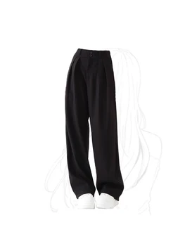 Женские черные готические брюки с высокой талией Винтажная мода 90-х годов Y2k Офисные женские широкие брюки Корейские женские мешковатые брюки Одежда