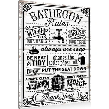 Забавные правила в ванной комнате Металлическая вывеска для ванной комнаты фермерского дома Туалет Туалет Туалет Декор домашней стены