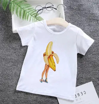 Корейский дизайн Веселое новое платье для девочки Бананово-желтая футболка Детская пародия Креативная футболка для мальчиков Harajuku Круглый вырез Модная детская футболка
