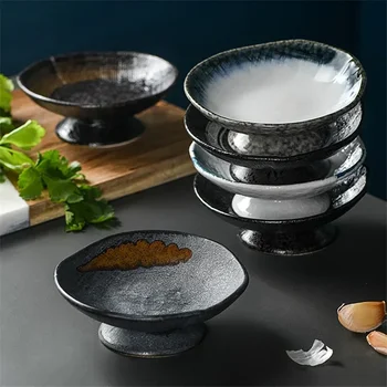 Креативная японская керамическая тарелка с блюдцем на высоких ножках, блюдце, тарелка для закусок, чай, десерт, тарелка для закусок