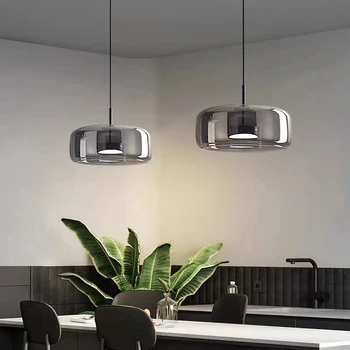 Минималистичный стеклянный подвесной светильник дымчато-серый Спальня рядом с мини-лампой гостиная интерьер офис декор обеденные светильники висячие