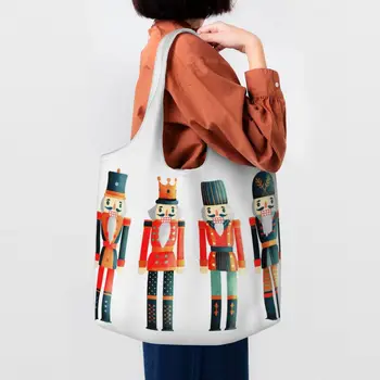 многоразовый мультяшный игрушечный солдатик рождественские щелкунчики сумка для покупок женская холщовая сумка на плечо моющиеся продуктовые сумки