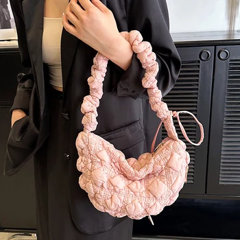 Модная повседневная стеганая сумка через плечо Дизайнерские плиссированные облачные сумки Универсальная легкая сумка через плечо большой емкости Тренд