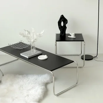  Модный простой приставной столик из нержавеющей стали Современный черно-белый журнальный столик в стиле ретро