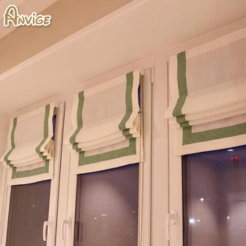  Моторизованный белый цвет с зеленым полосатым затемнением/светофильтрующим занавесом Римские шторы Римские шторы Индивидуальные