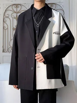 Мужской повседневный пиджак 2024 осень одежда черный белый цвет соответствующий женский корейский тренд блейзер дизайн строча классное пальто