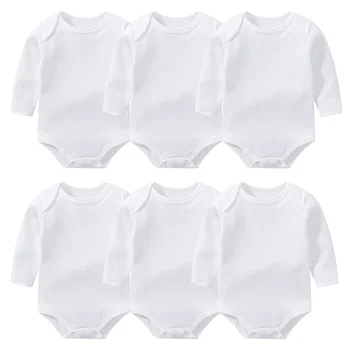 Новорожденный Детская одежда Боди для мальчиков и девочек для младенцев 100% хлопок чисто белый с длинными рукавами комбинезон для малышей