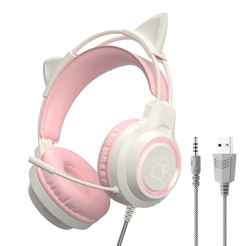 Новые поступления SY-G35 Проводные наушники Cat Ear RGB Освещение 360 ° Микрофон с шумоподавлением HiFi Качество звука ПК Ноутбук Игровая гарнитура