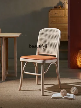 Обеденный стул из ротанга из массива дерева Домашний ресторан Стул из ротанга Кресло Дизайнер Средневековый стул Стул для отдыха