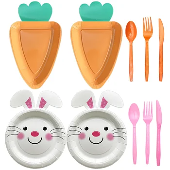 Пасхальный кролик Красочная одноразовая посуда Бумажный кролик Пасхальная тарелка С Пасхой Декор Девушка День рождения Принадлежности для вечеринки