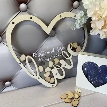 Персонализированная форма сердца Свадебная гостевая книга Украшение Деревенская любовь Сердце Ящик для свадебных подарков 3D Гостевая книга деревянная коробка