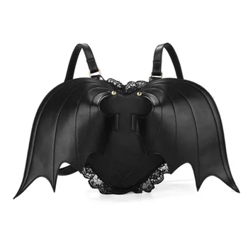 Персонализированный PU Рюкзак для летучей мыши Женская сумка Black Angel Devil Bat Wings Рюкзак для девочек