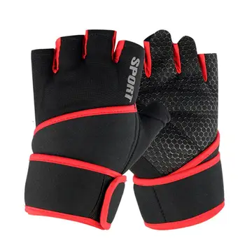  Перчатки для тяжелой атлетики Регулируемые перчатки на половину пальца Защита ладони Силовые тренировки Мужские перчатки для фитнеса в тренажерном зале с обмоткой на запястье