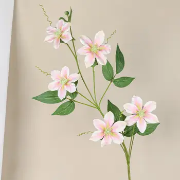 Пластиковые цветы для украшения Реалистичный 5-головочный клематис Искусственный цветок Простая симуляция ухода за свадьбой Домашний декор для ландшафтного дизайна