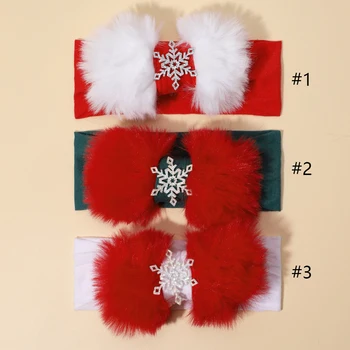 Рождественская повязка на голову для маленьких девочек Новорожденные Пушистые аксессуары для волос Головные уборы Рождественские подарки Повязка для волос Удобный эластичный обруч для волос