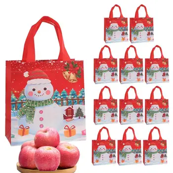 Рождественская продуктовая сумка Продуктовая подарочная сумка с ручкой 12 шт. Портативные подарочные пакеты для покупок на Рождество для закусок
