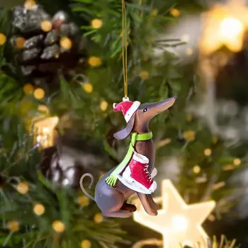 Рождественский подвесной кулон Украшение для рождественской елки Яркие 3d Такса Рождественская елка Кулоны с ремешками Веселая вечеринка на праздники