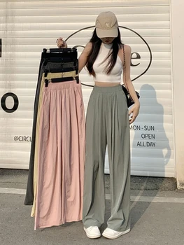 Розовые брюки Высокая талия Y2k Streetwear Мешковатые спортивные штаны Женские прямые повседневные брюки Корейский стиль