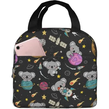  Симпатичная космическая сумка для обеда Koalas Портативная изолированная коробка для ланча для женщин и детей Сумка-холодильник с передним карманом для работы Пикник Trave