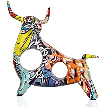  Смола Граффити Статуя быка, Минималистичный полноцветный декор фигурки быка, Оригинальность Абстрактная скульптура быка Домашний декор