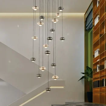 Современная алюминиевая светодиодная люстра для гостиной ресторана Минималистичный черный шар Длинные подвесные лампы Хрустальные внутренние светильники