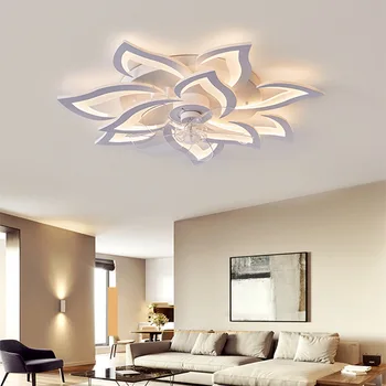 Современный светодиодный потолочный вентилятор с регулируемой скоростью легкого ветра для гостиной спальни Декор комнаты Люстры Люстры Потолочные вентиляторы Лампа