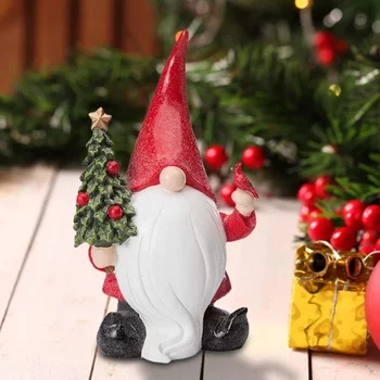 Статуя Санта-Клауса Рождественское украшение дома Гном держит украшения для рождественской елки Сад Микроландшафт Декор Смола Ремесла