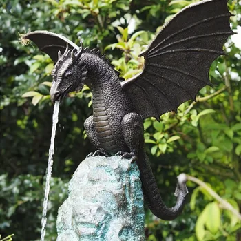 Твердая бронзовая водная особенность, готический сад садовая статуя из смолы скульптура для дома наружное украшение статуя / фонтан дракон литой