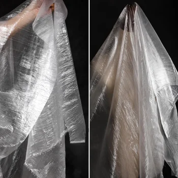  текстура морщинистая пряжа ткань белый нейлон перспектива платье дизайнер оптовая ткань одежда diy швейные метры нейлоновый материал