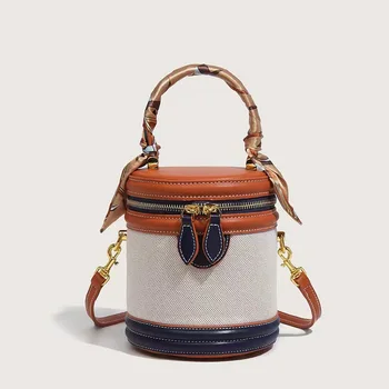 Трендовый нишевый дизайн, мини-сумка-ведро в стиле ретро, шелковый шарф, цилиндрическая сумка, высококачественная модная простая сумка, универсальная сумка через плечо