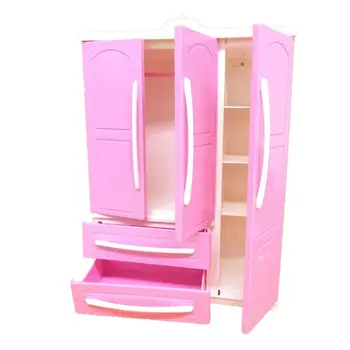 Трехдверный розовый современный шкаф Игровой набор для мебели Barbi Можно положить обувь