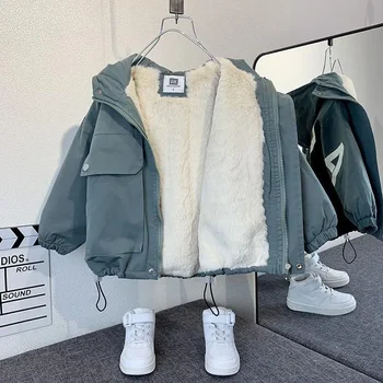 Флисовое пальто для мальчиков 2023 Новый красивый маленький ребенок утолщенная осенне-зимняя одежда Мода Детское зимнее хлопковое пальто