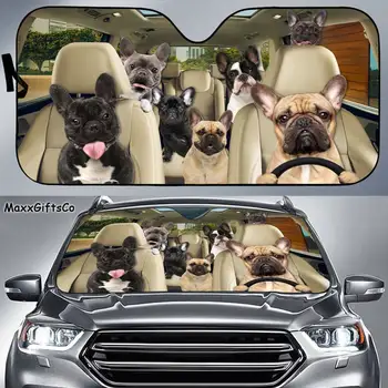 французский бульдог автомобильный солнцезащитный козырек, французский бульдог лобовое стекло, солнцезащитный козырек семьи собак, французские бульдоговые автомобильные аксессуары, французский бульдог