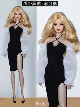 Черное трикотажное платье + длинный рукав / 30 см кукольная одежда летняя одежда кукла платье костюм наряд для 1/6 xinyi fr st pp кукла Барби
