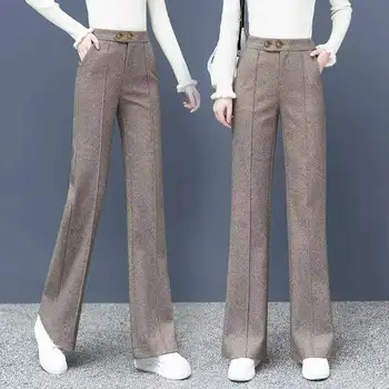 Широкие брюки Женские повседневные свободные 2023 Новый осенне-зимний костюм с высокой талией Office X489